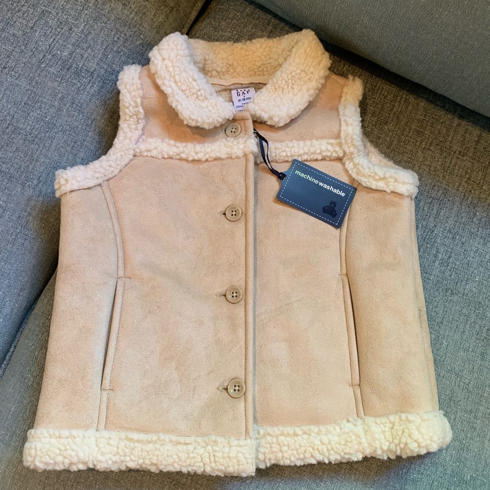 Vintage NWT NEW Baby Gap Faux Suede/Shearling Vest 12-18M RARE Luxe